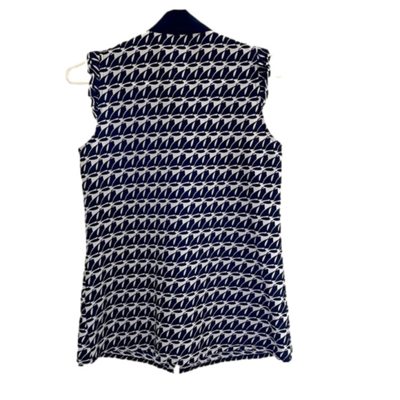 TOMMY Hilfiger Ruffled Sleeveless Blouse with Tie Bow, Navy Blue and White… - Picture 2 of 5
